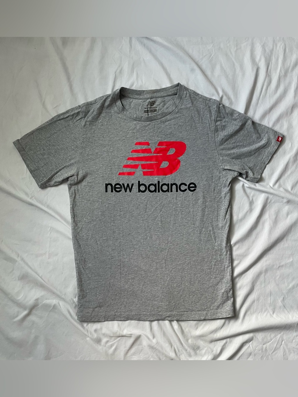 New Balance Vintage Grey Short Sleeve Tee with Red Logo